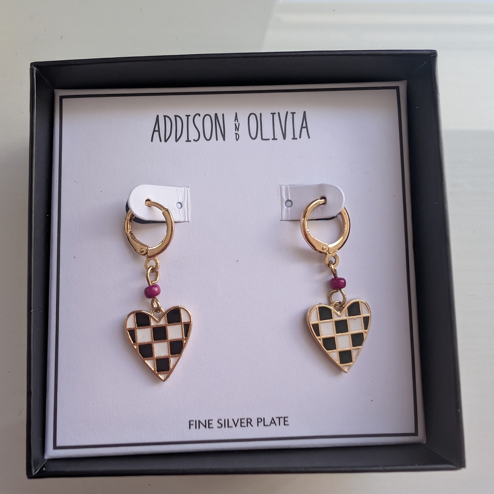 Addison And Olivia White and Black With Gold Heart Earrings